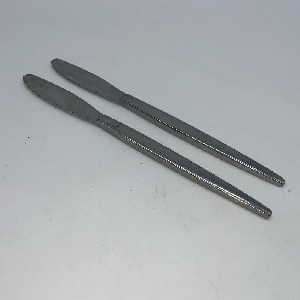 Astro Stainless Japan‎ Set Of 2 Butter Dinner Knives MCM Square Handles 8"